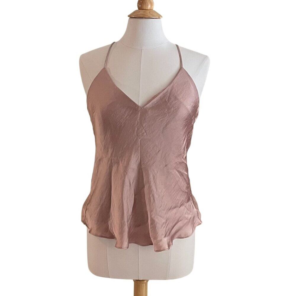 Solemio Los Angeles Pale Pink Satin Spaghetti Strap Racerback Cami, Y2K, S